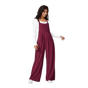 Halara Cranberry Burgundy Jumpsuit Wide Leg Waffle Overalls Women's M P Petite